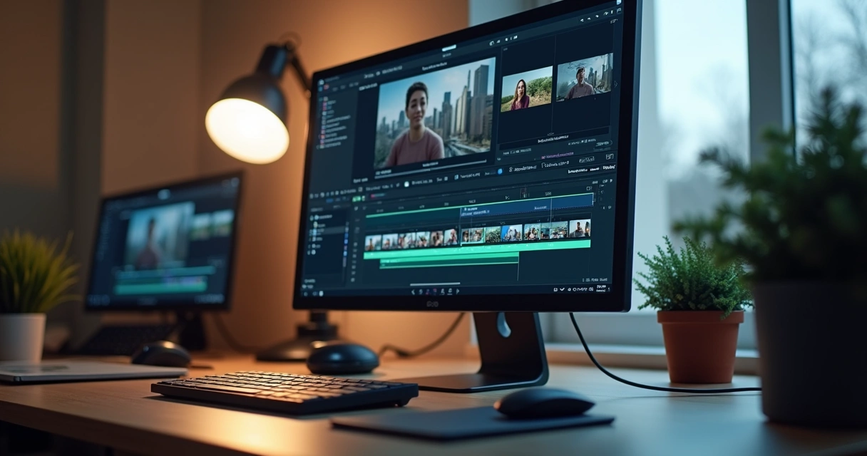 Video editing screen with watermark in the corner 