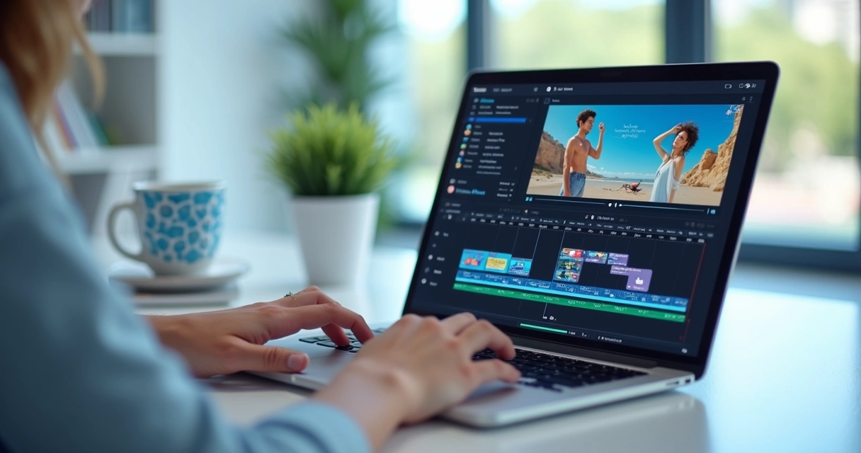 Person trimming a video on a laptop using an intuitive editing interface