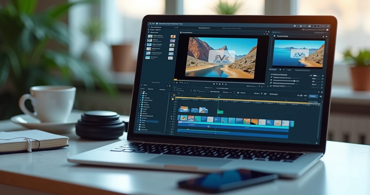 Editing screen with video template and visual elements