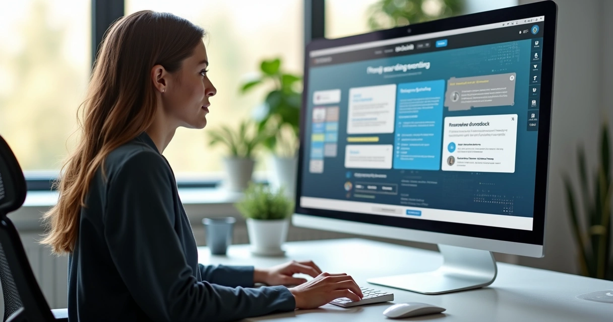 Editor visual de landing page em tela de computador 