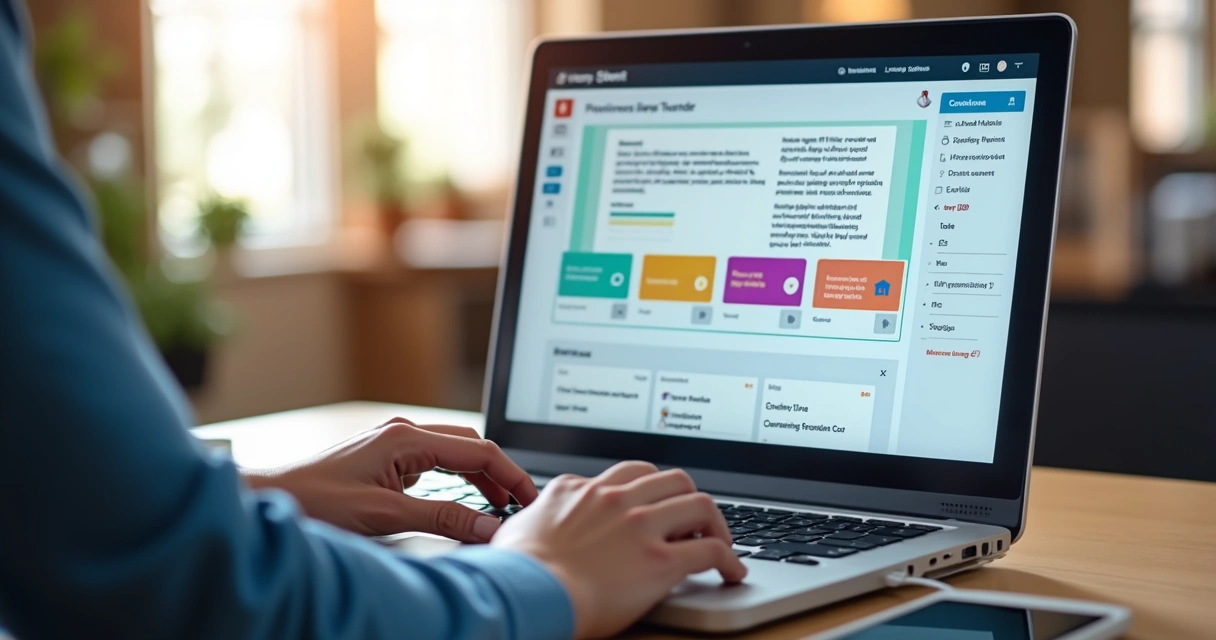 Visualização do editor de landing page com blocos, cores e textos sendo ajustados 