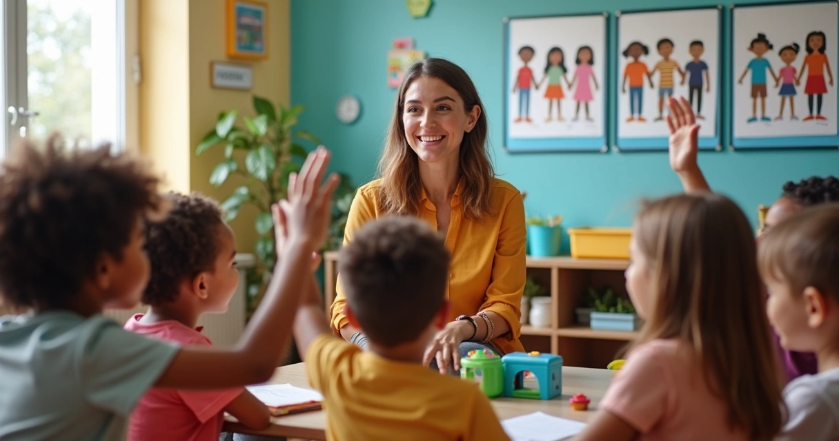 Professora com crianças abordando diversidade na escola 