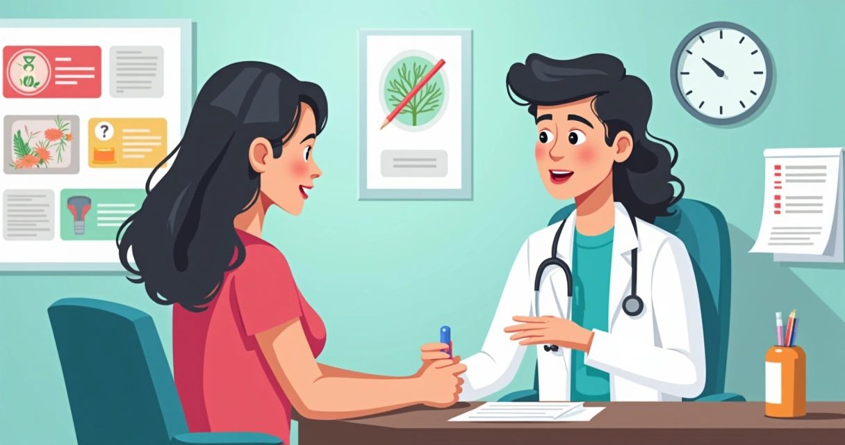Abordagem das coinfecções e infecções oportunistas no HIV 4 Profissional de saúde orientando paciente com materiais educativos em sala de consulta.
