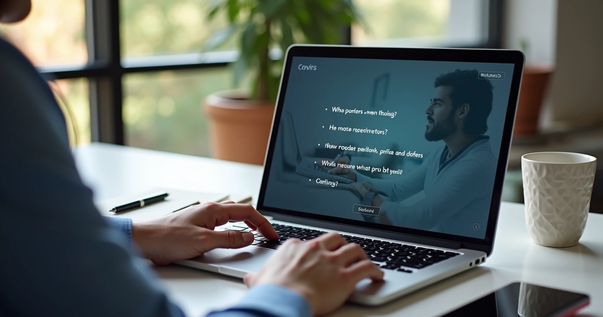 Cliente assistindo vídeo tutorial em notebook, tomando nota 