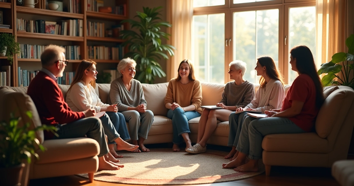 Grupo em círculo conversando sobre emoções