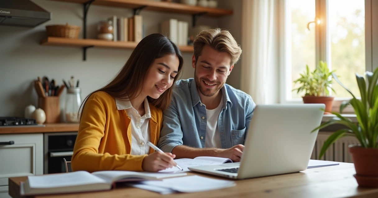 Casal estudando educação financeira juntos 