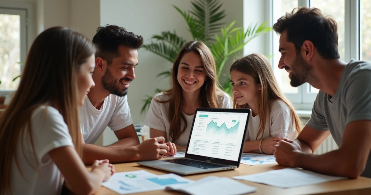 Família brasileira aprendendo sobre finanças