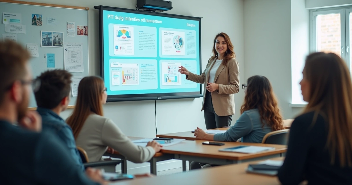 Aula sobre segurança digital em Pix com professor, jovens e lousa digital 