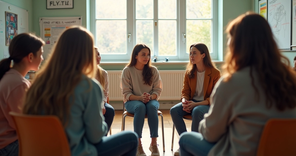 Jovens sentados em roda participando de uma conversa sobre sexualidade e consentimento 