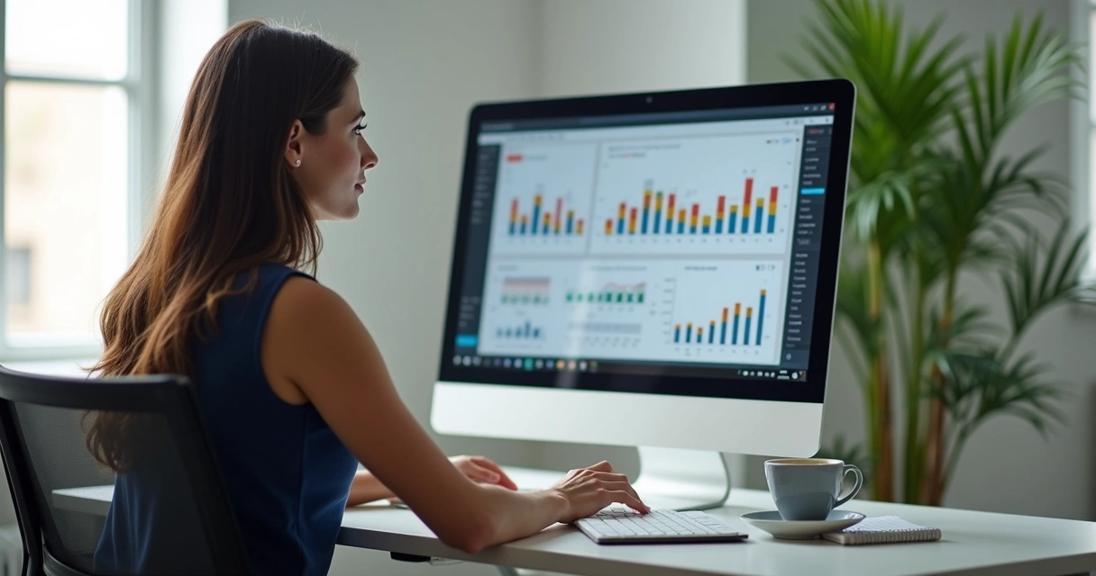 Mulher analisando dados financeiros em plataforma digital