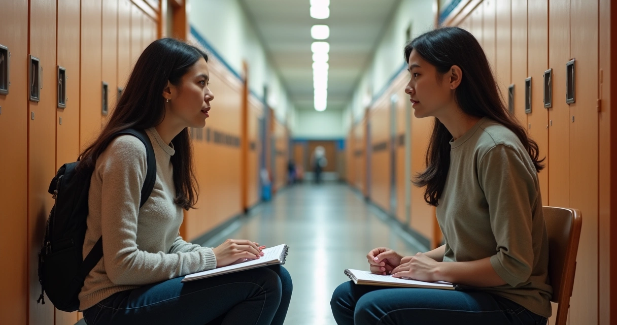 Educador orientando aluno em momento de escuta 