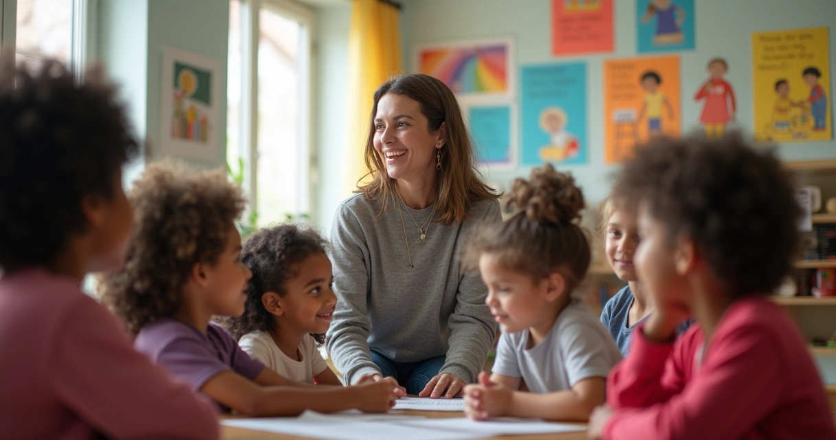 Educador social interagindo com grupo em comunidade 