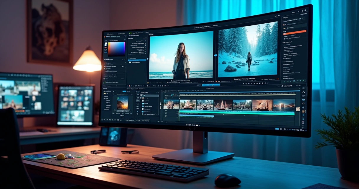 Efeitos visuais de IA aplicados em vídeo em tela de computador 