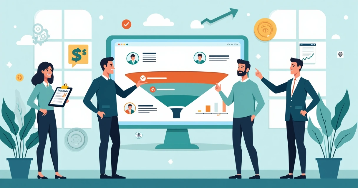 Equipe de vendas analisando funil comercial com foco em eficiência e redução de desperdícios 