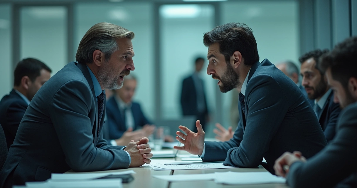 Discussão entre duas pessoas com expressão tensa 