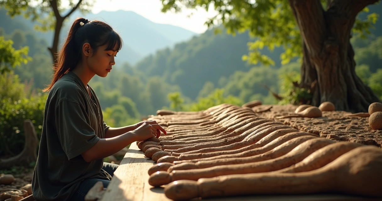 Person working on eight pentacles at a workbench 