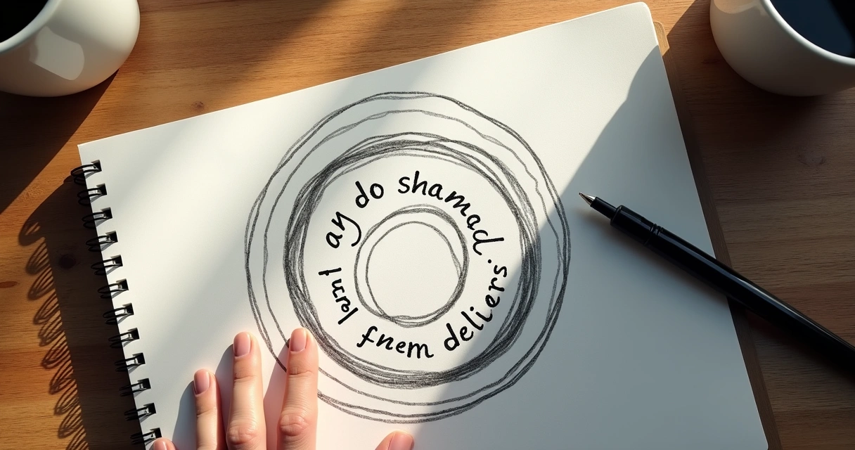 Dibujo de dos círculos concéntricos con palabras escritas en el centro y alrededor 