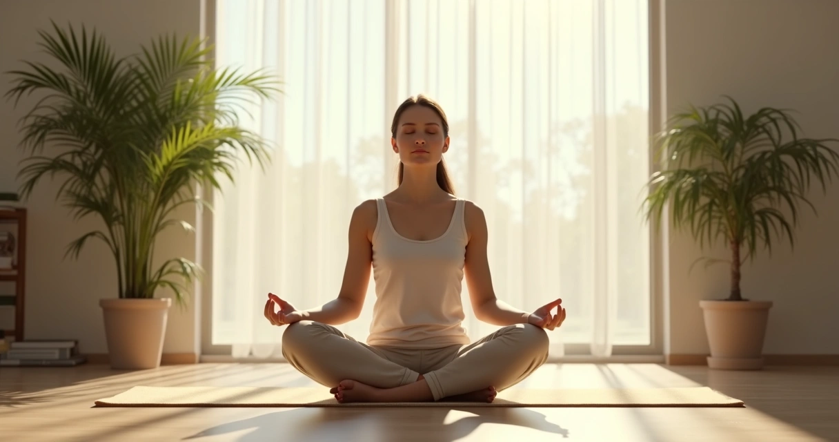 Persona sentada meditando en un entorno tranquilo 