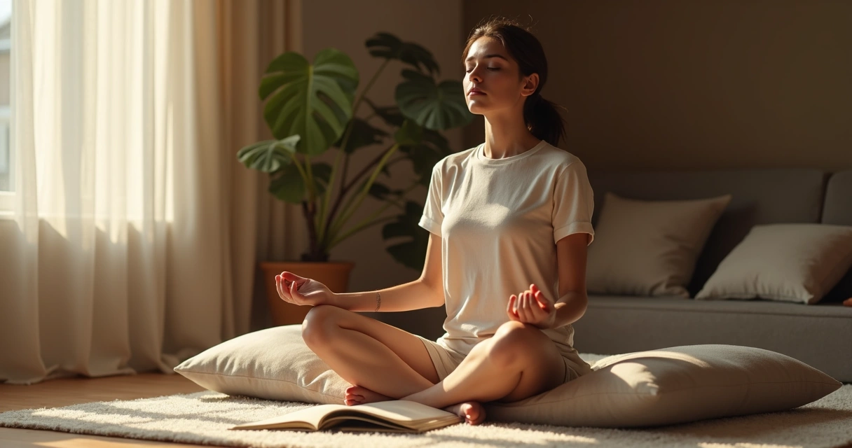 Persona practicando visualización creativa en un lugar tranquilo