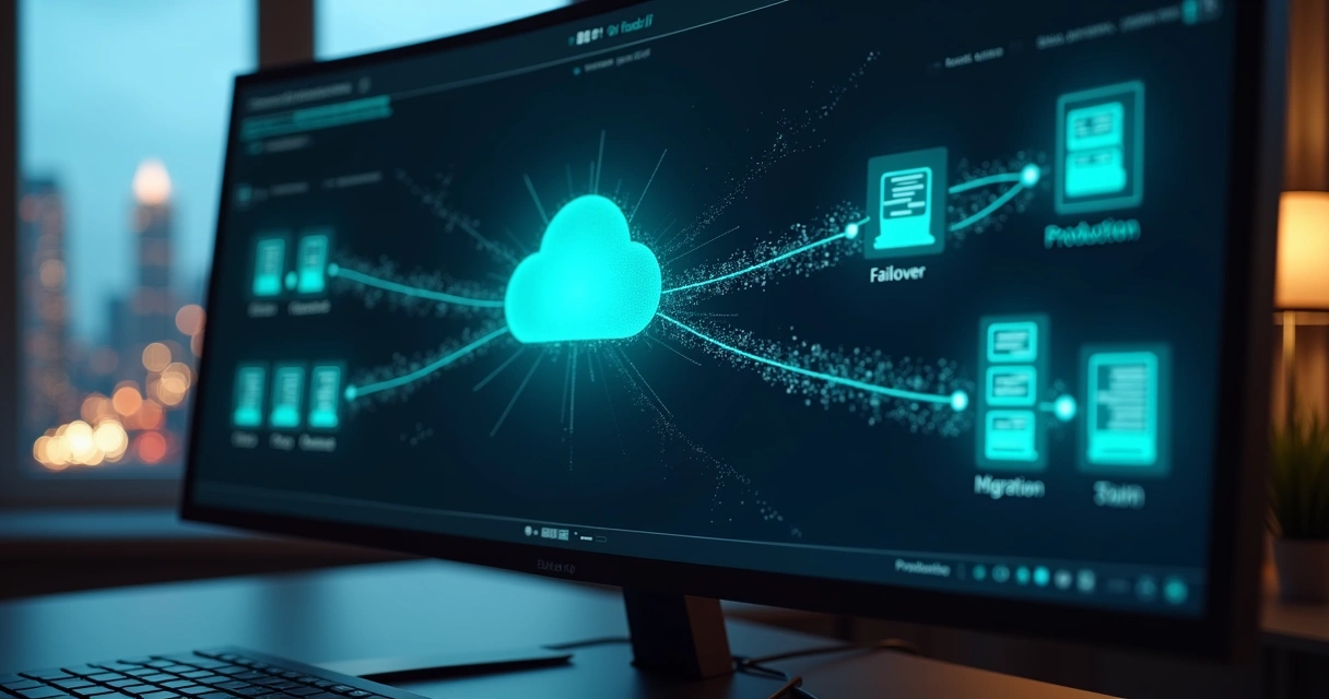 Painel de rede destacando um único IP público roteando para vários servidores em nuvem 