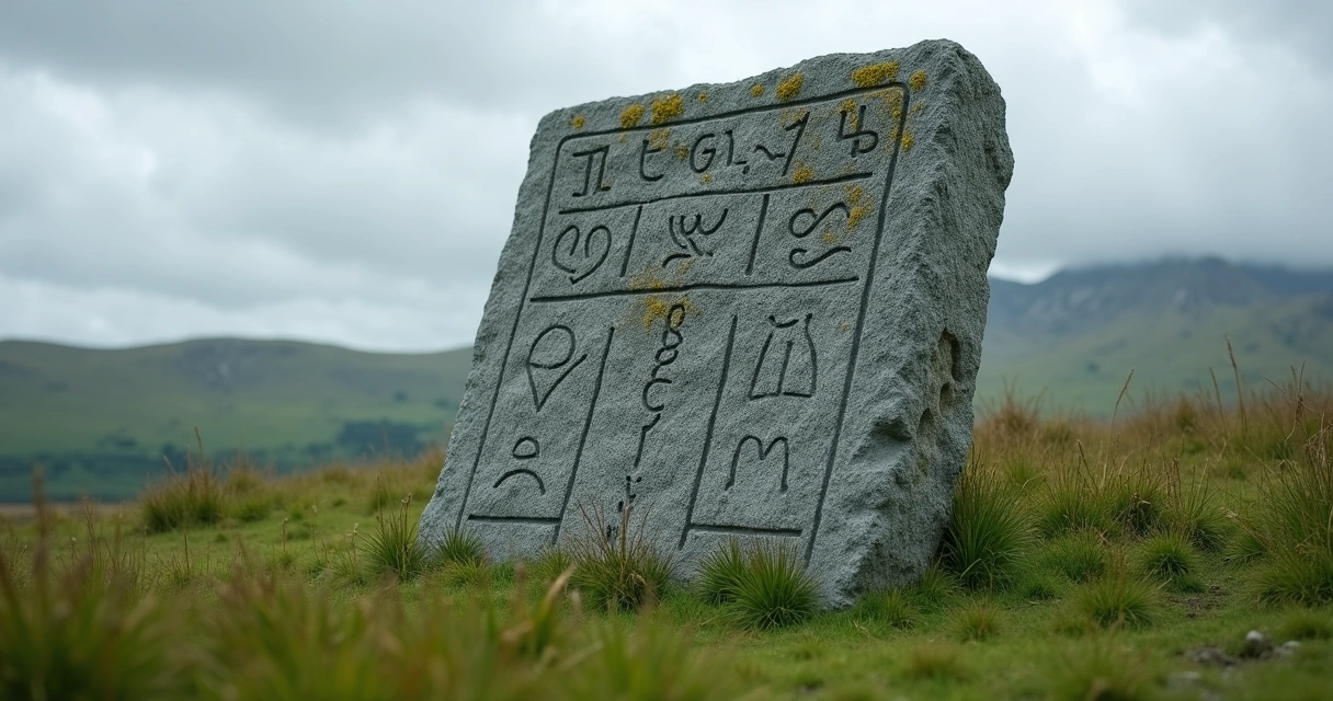 Stone slab with Elder Futhark runes carved into it 