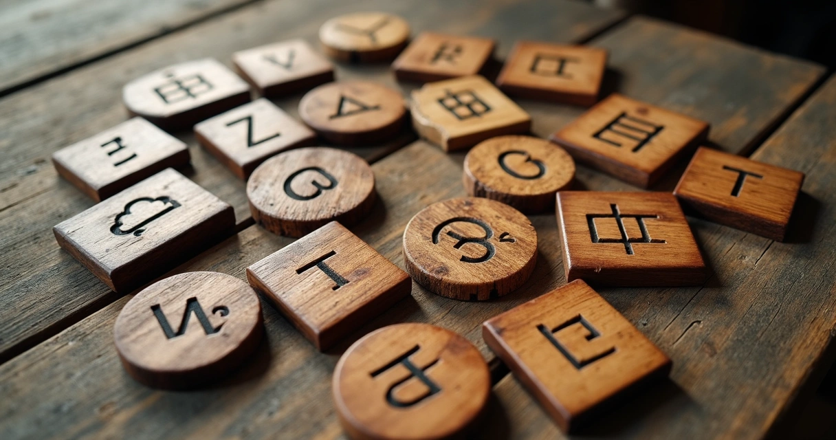 Elder Futhark runes on wooden tiles 
