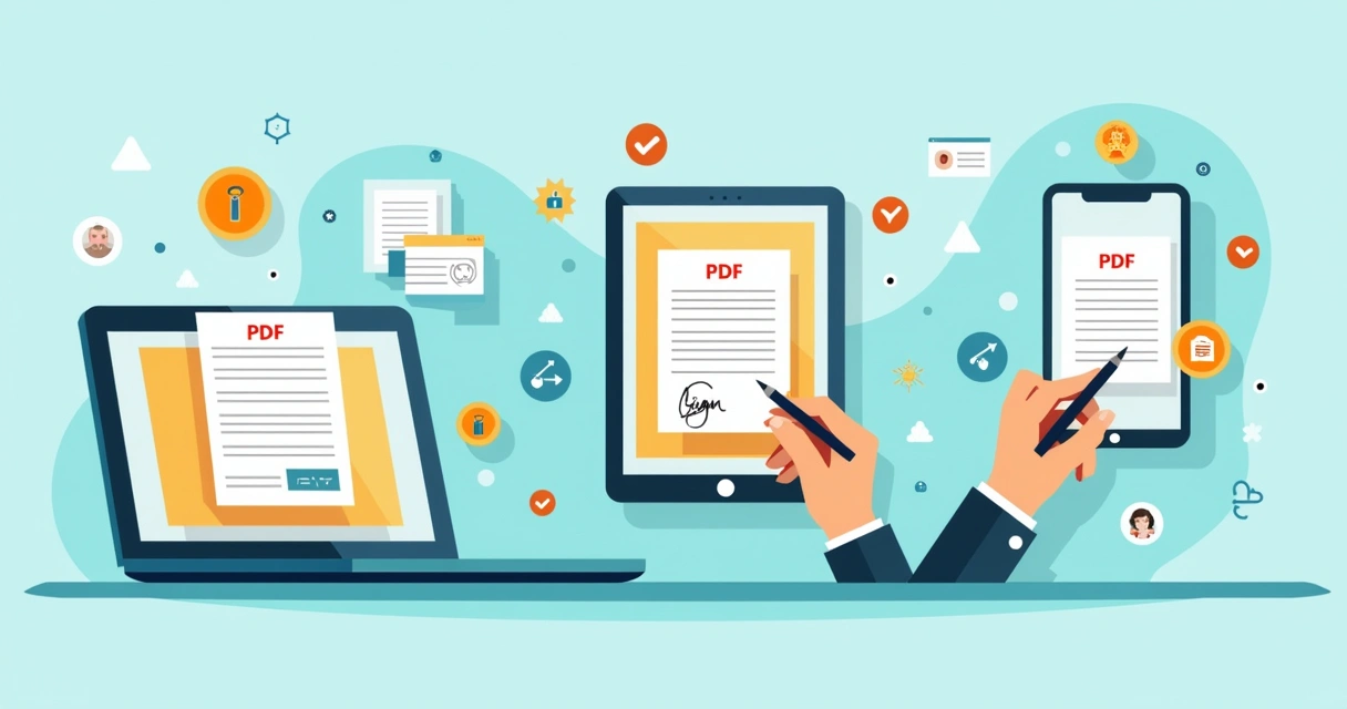 Different electronic signature methods shown on laptop and mobile