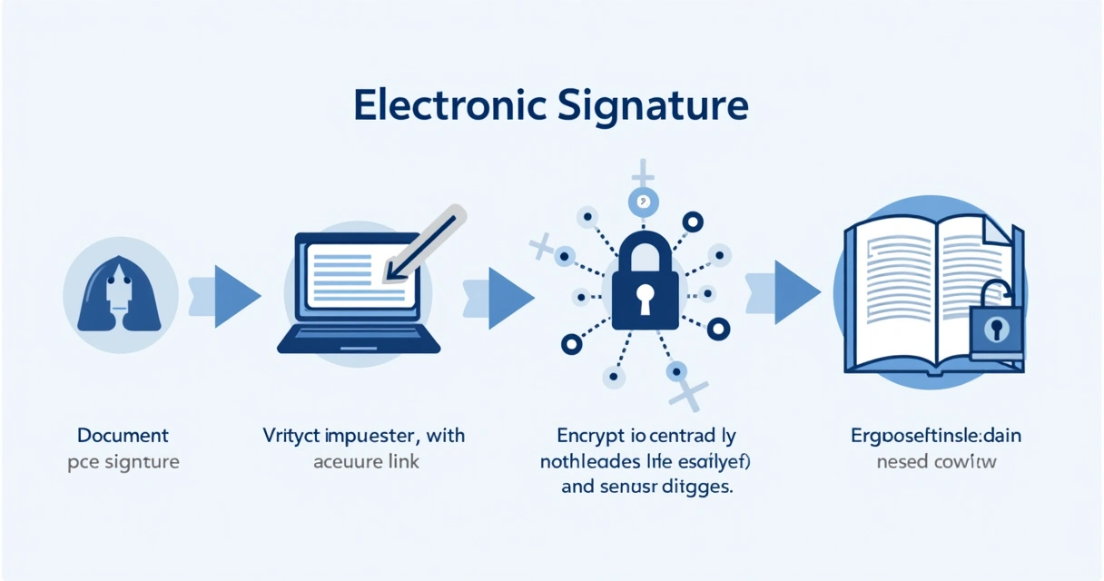 Process of secure electronic signature with encryption and authentication steps. 