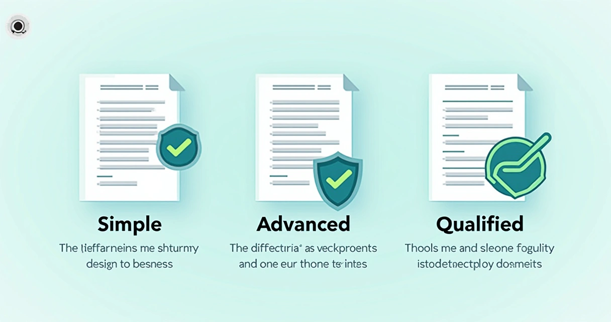 Comparison chart of simple, advanced, and qualified electronic signature types. 