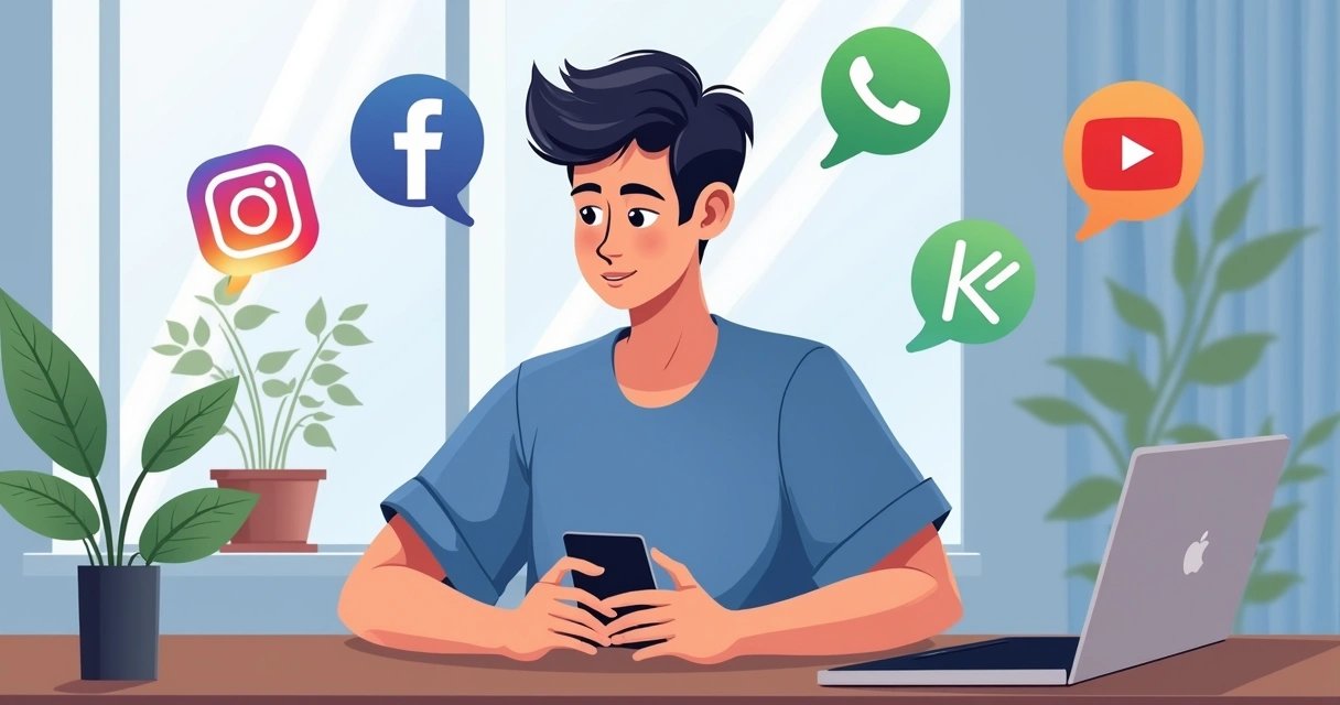 Jovem olha para seu smartphone analisando redes sociais durante período eleitoral 