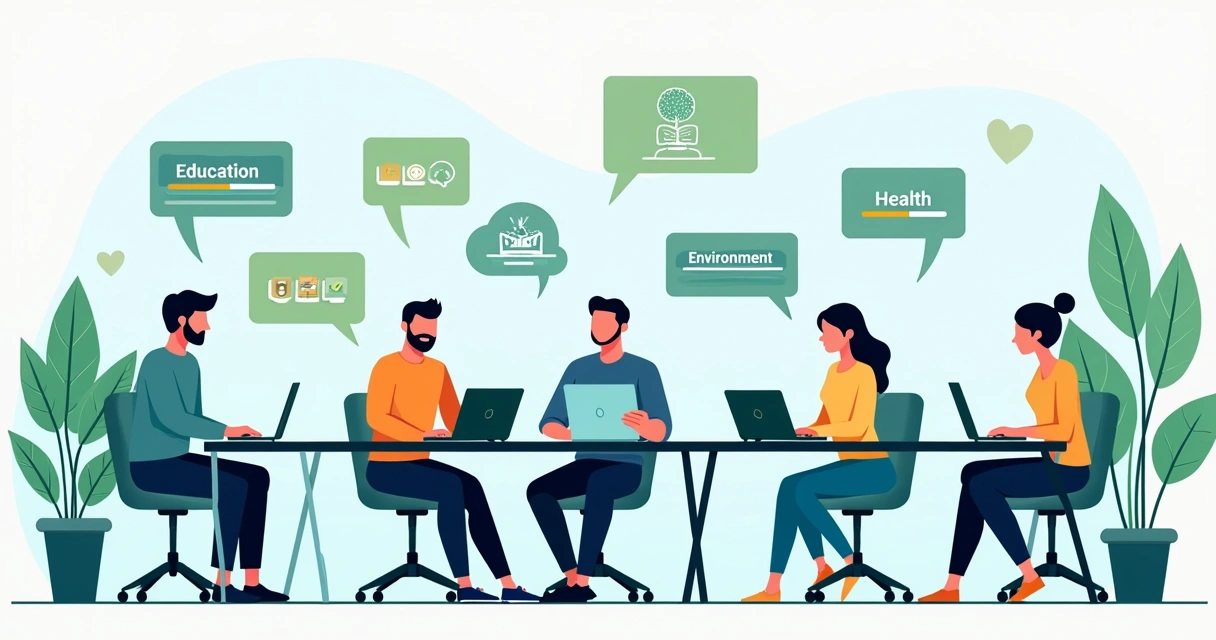 Grupo de pessoas pesquisando temas políticos em computadores 