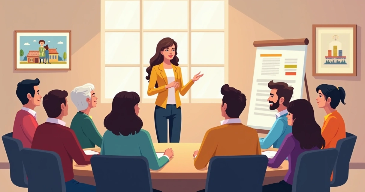 Grupo de eleitores ouvindo gestor político contar história 