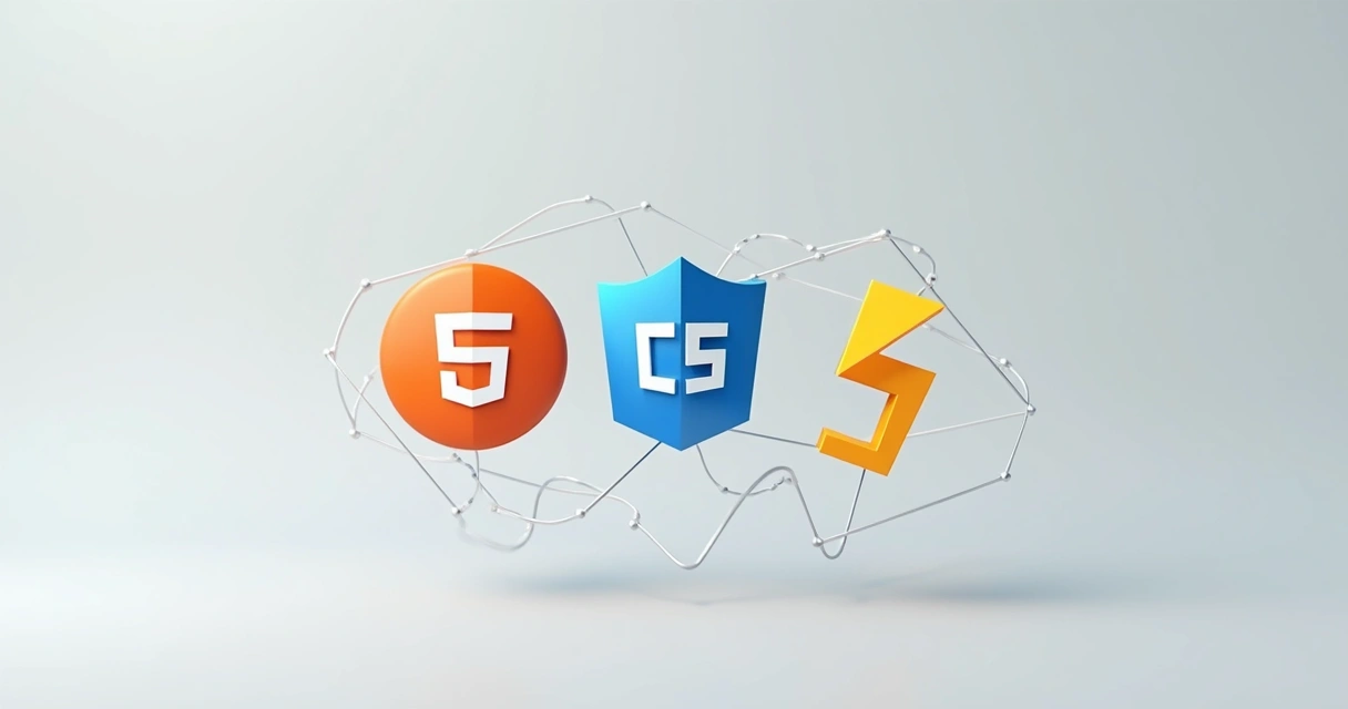 Ícones representando HTML, CSS e JavaScript juntos. 