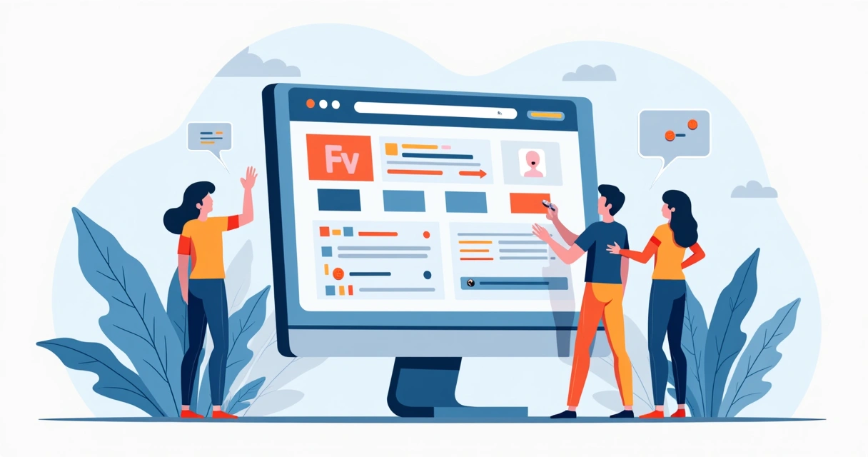 Interface digital mostrando diferentes elementos UI, como botões, menus e formulários, em tela clara 