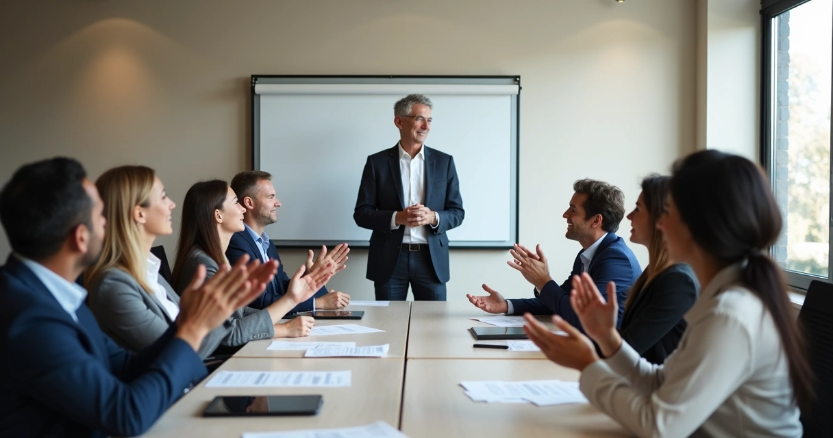 Pessoa recebendo elogio de um grupo após apresentação 