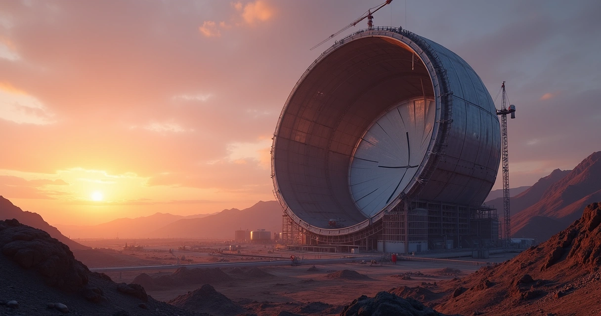 ELT em construção no Chile com domo parcialmente aberto 