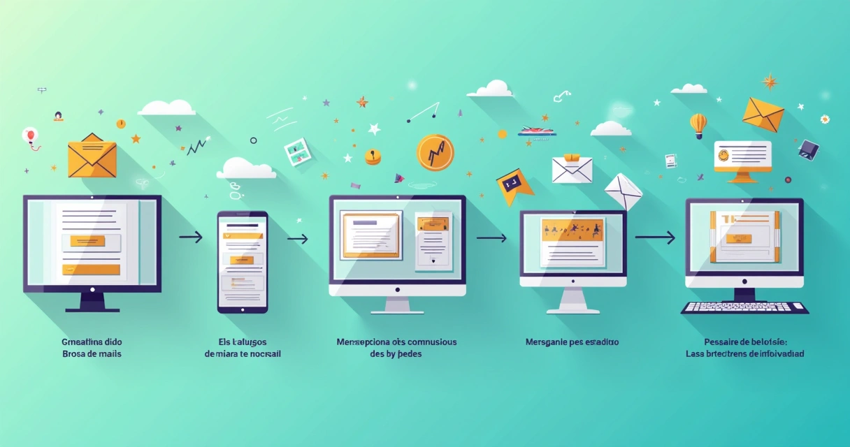 Montagem mostrando fluxo de e-mails enviados a hóspedes em distintas etapas da jornada 