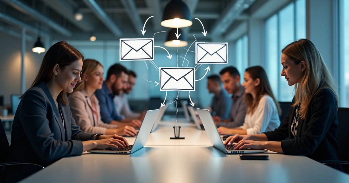 Ilustração de crescimento orgânico de uma lista de email, pessoas conectando-se em uma rede. 