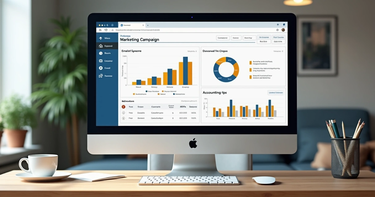Tela de computador mostrando campanha de e-mail marketing contábil
