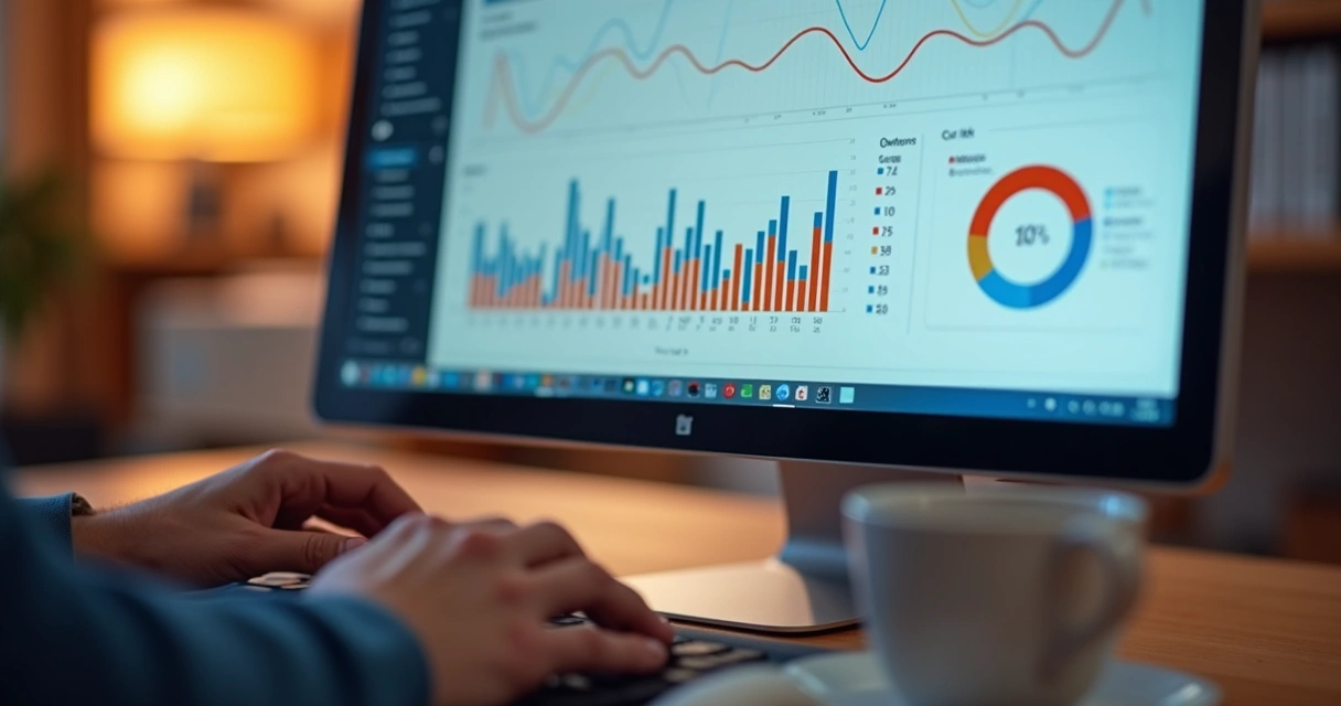 Tela de computador com gráfico de métricas de e-mail marketing 