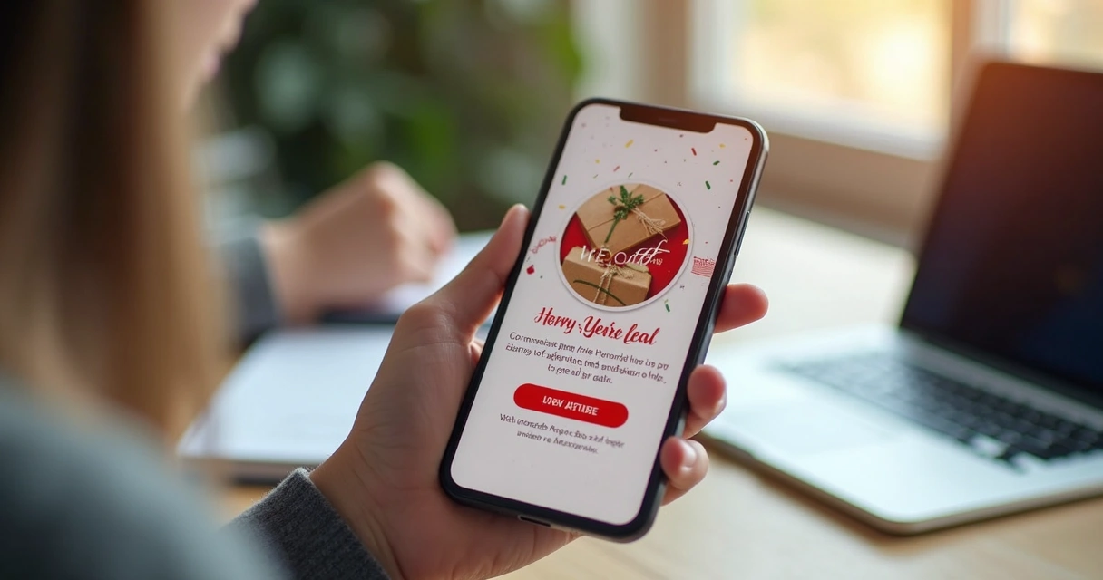 E-mail promocional aberto no celular com botão de compra visível