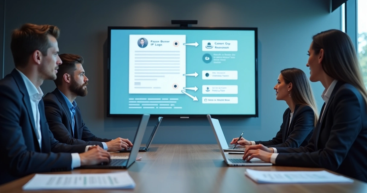 Privacy team reviewing email pixel data flow on screens 