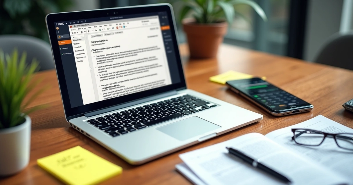 Notebook com e-mail e celular com conversa comercial no WhatsApp 