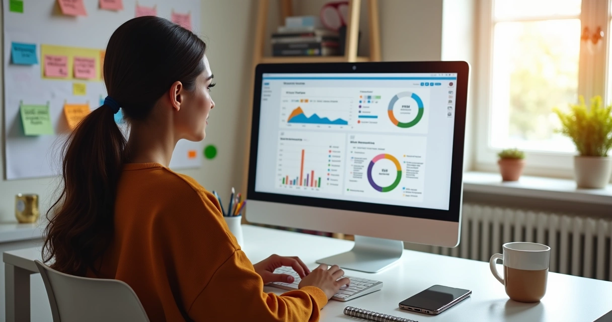 Embaixadora de marca em home office gerenciando cupons e links de afiliados 