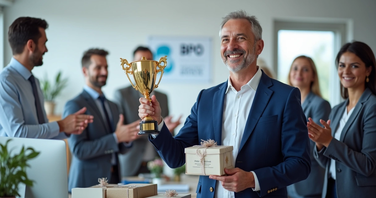 Cliente BPO recebendo homenagem de embaixador