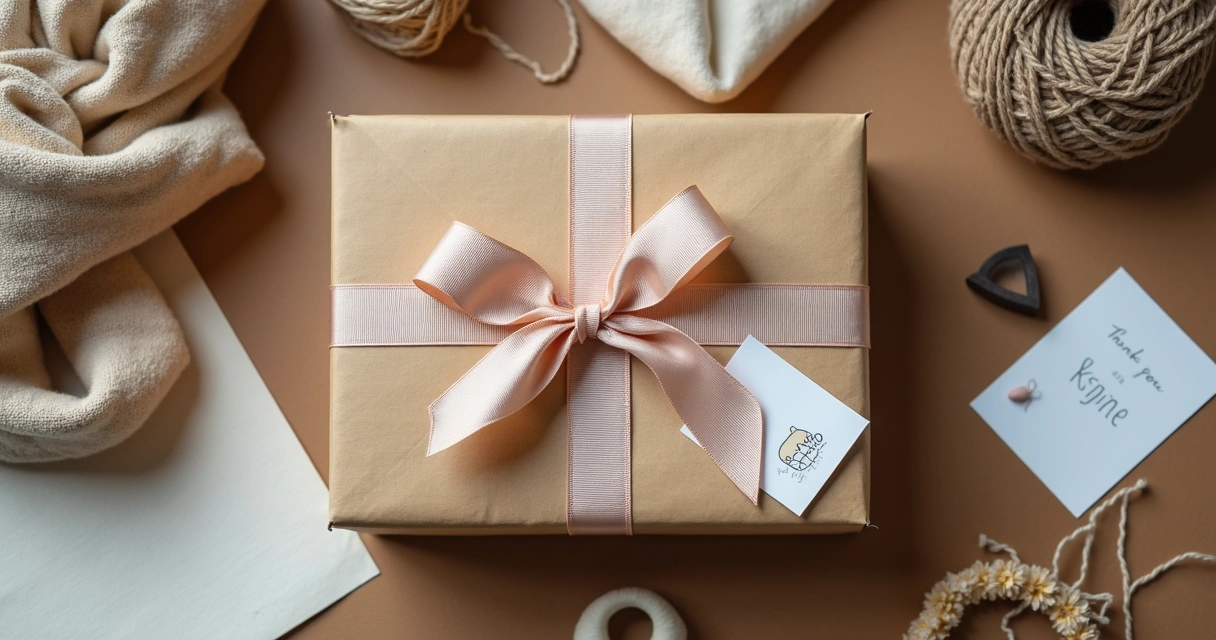 Embalagem personalizada de artesanato pronta para envio com bilhete e laço 