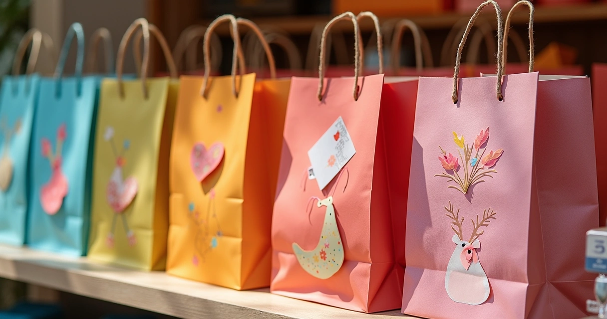 Sacolas coloridas e temáticas para datas especiais. 