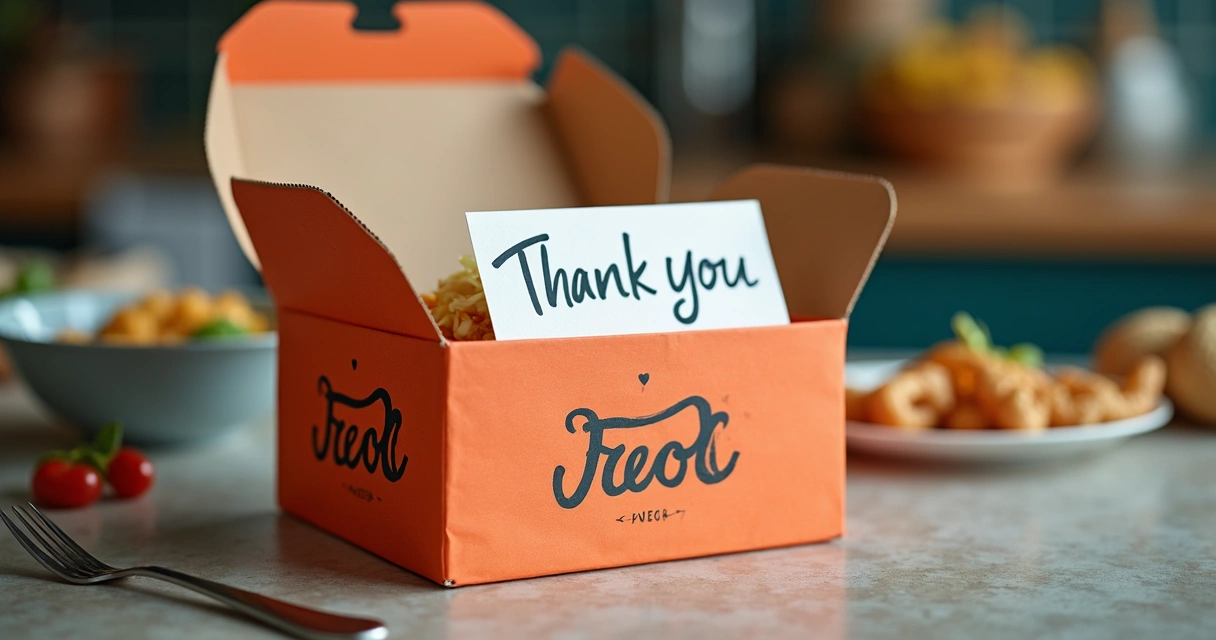 Embalagem de comida criativa com mensagem personalizada. 