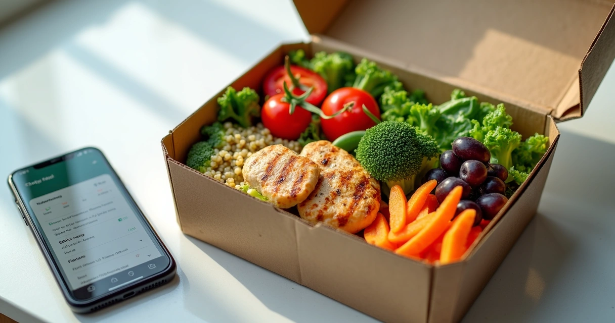 Embalagem de delivery com comida saudável e fresca 