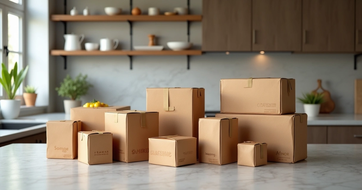 Embalagens de delivery personalizadas de várias marcas organizadas